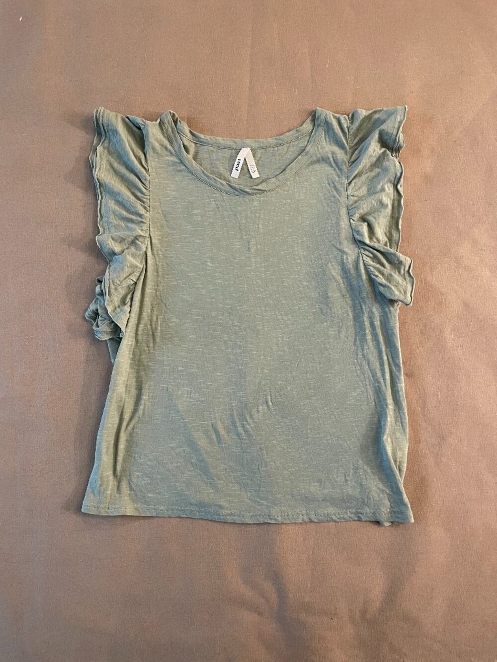 Pact Tank Top Sz L Green 100% Organic Cotton Ruffled Softspun Ethical BOHO